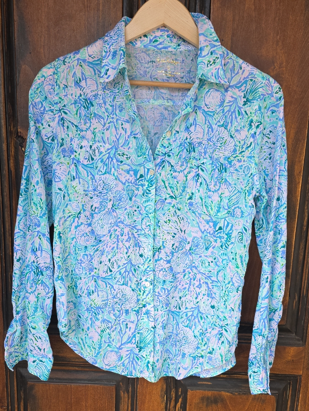 Lilly Pulitzer Blue, Green & Pink Floral Button-Down Blouse